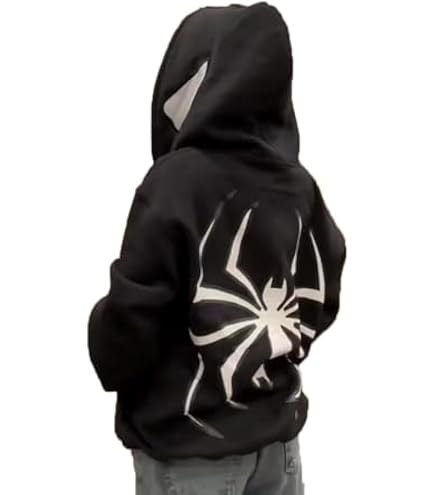 Asadovce Women Men Zip Up Y2k Oversized Hoodie Spider Graphic Full